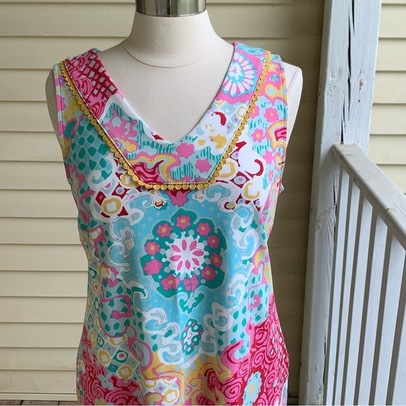 Talbots Medallion Interlock Shift Dress M Colorful Floral Sleeveless Summer - Picture 6 of 11